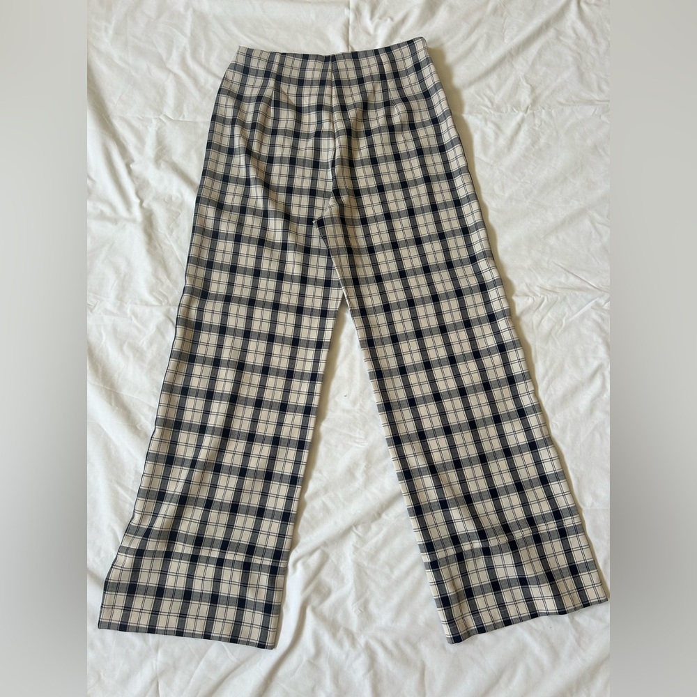 Princess Polly Navy and Cream Plaid Trousers